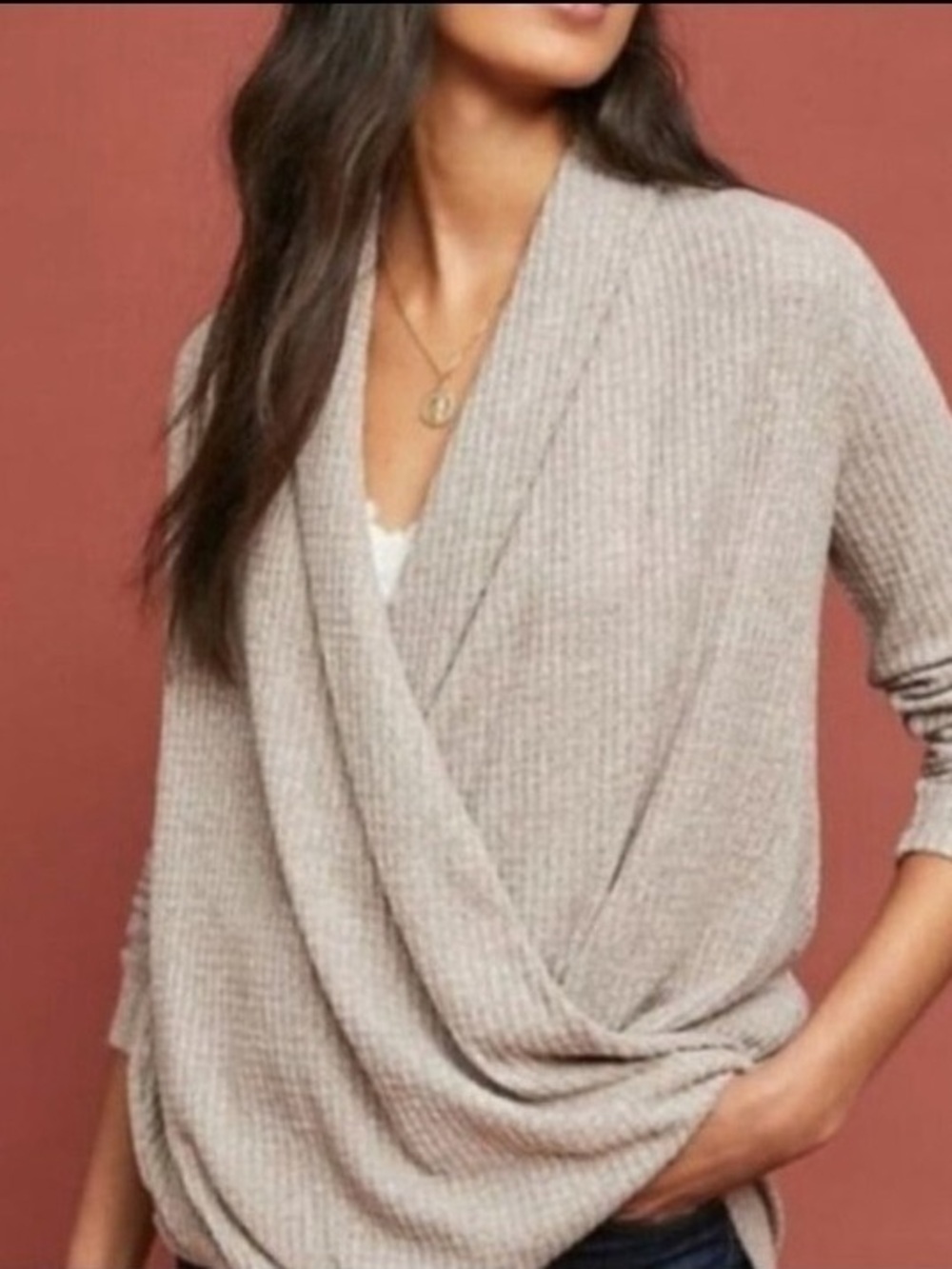 Akemi + Kin Anthropologie Women’s Woodruff Faux Wrap Ribbed Sweater
